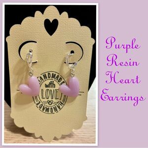 Purple Resin Heart Earrings
